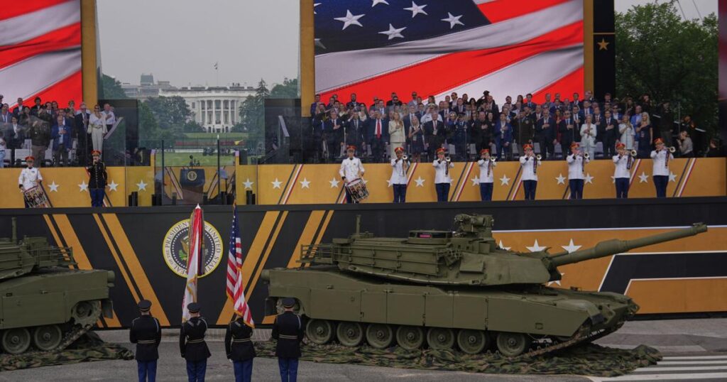 Military parade barrels through nation’s capital with tanks, troops and 21-gun salute