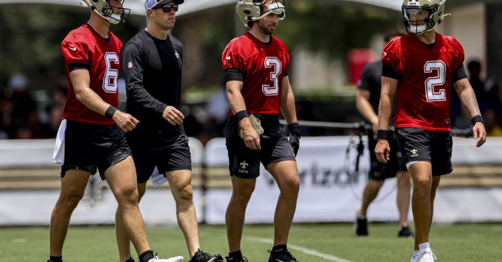 Head Coach Kellen Moore reveals some good news about the Saints QB competition Head Coach Kellen Moore reveals some good news about the Saints QB competition