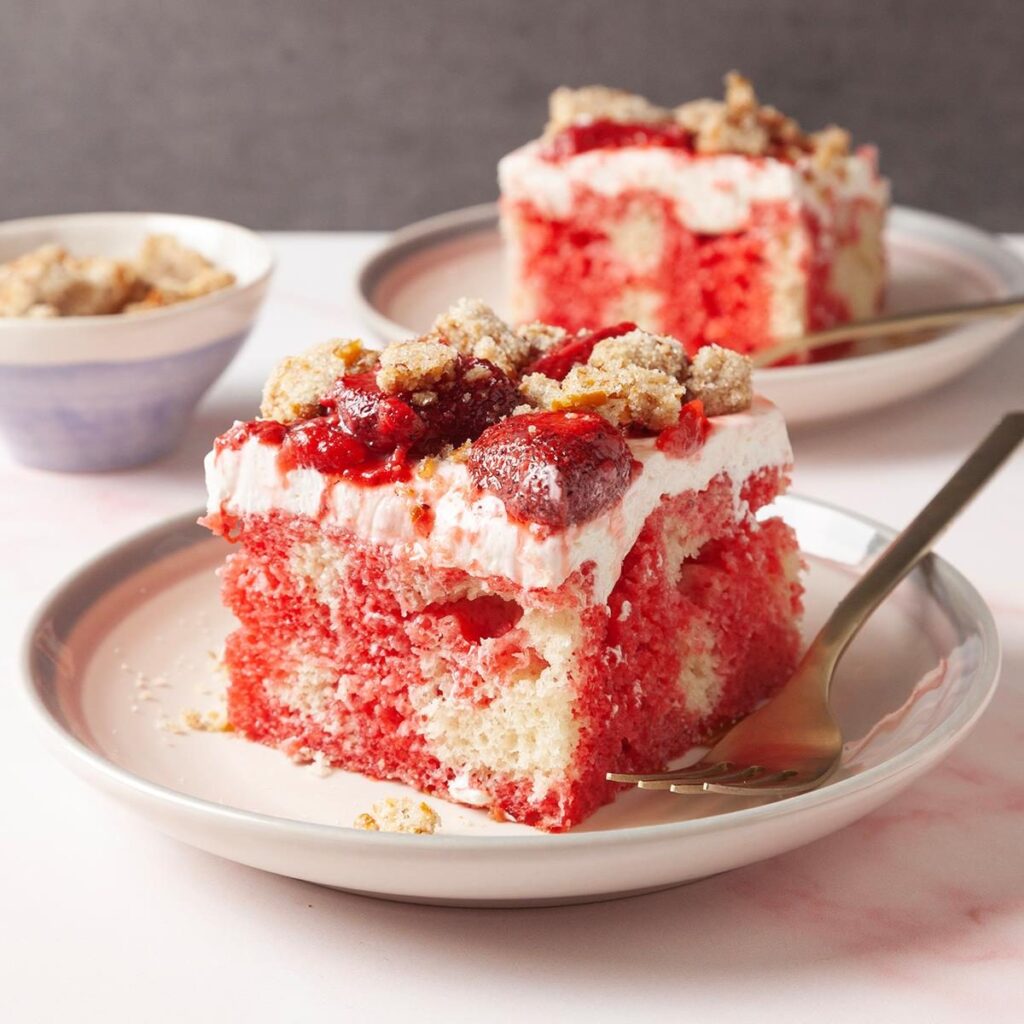 Strawberry Pretzel Salad Poke Cake
