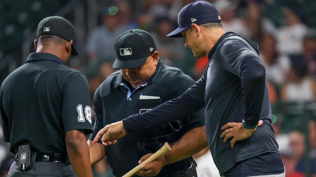 Umpires confiscate bat of Astros’ Taylor Trammell after Yankees manager Aaron Boone asks to have it checked