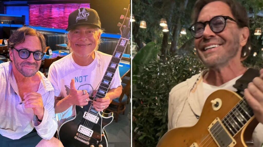 “After Kirk introduced me to Greeny, it felt only right to return the favor”: Kirk Hammett let Al Di Meola play his iconic Greeny – so the fusion virtuoso let him play his prized Elegant Gypsy Black Beauty