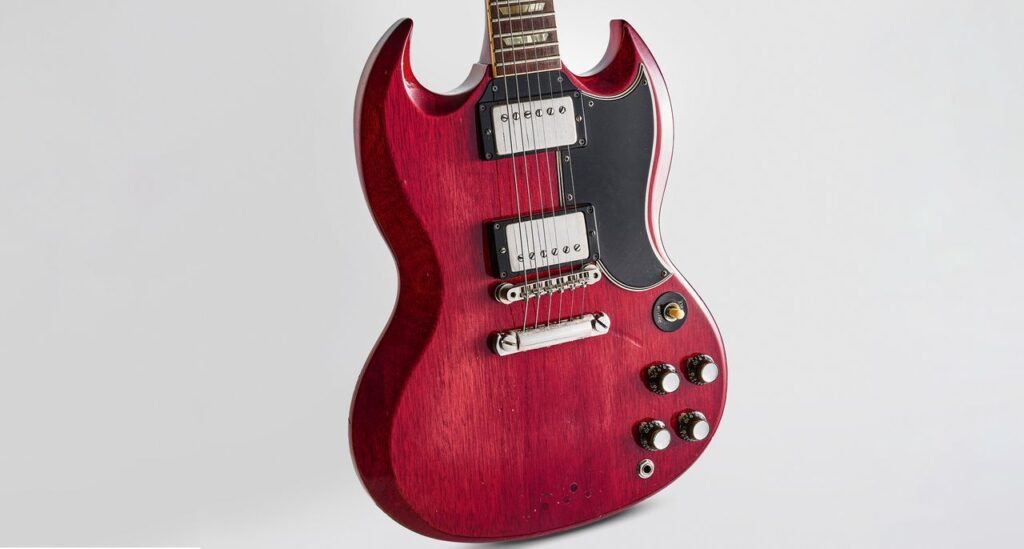 Clean, almost all original, lightweight, with PAFs to die for – Gary Moore’s 1962 Gibson Les Paul/SG is a true grail
