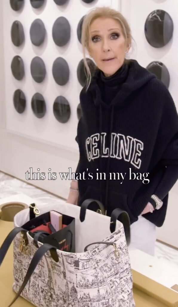 Celine Dion reveals must-have purse essentials — including a microphone to sing on cue