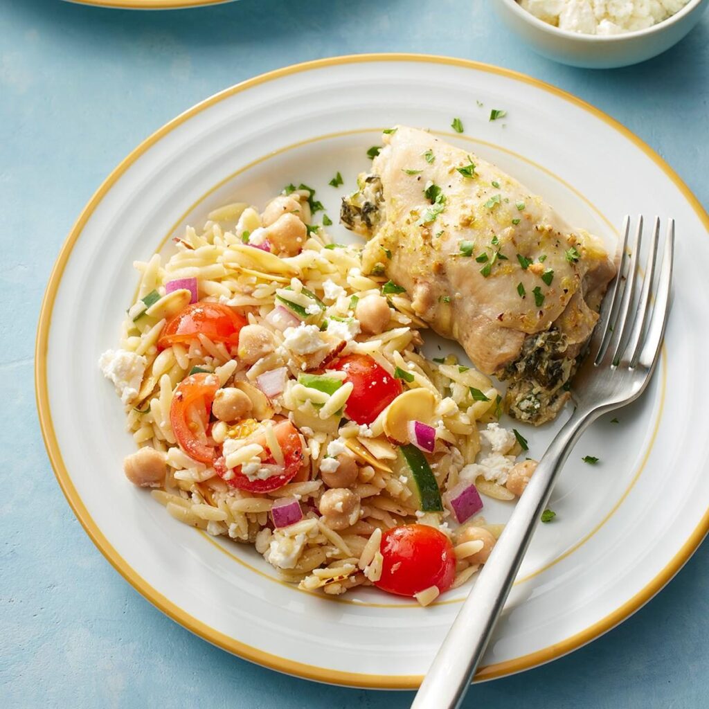 Greek Chicken with Orzo Salad and Lemon