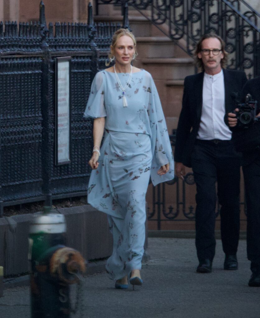 Uma Thurman was ‘something blue’ in florals and pearls at daughter Maya Hawke’s wedding
