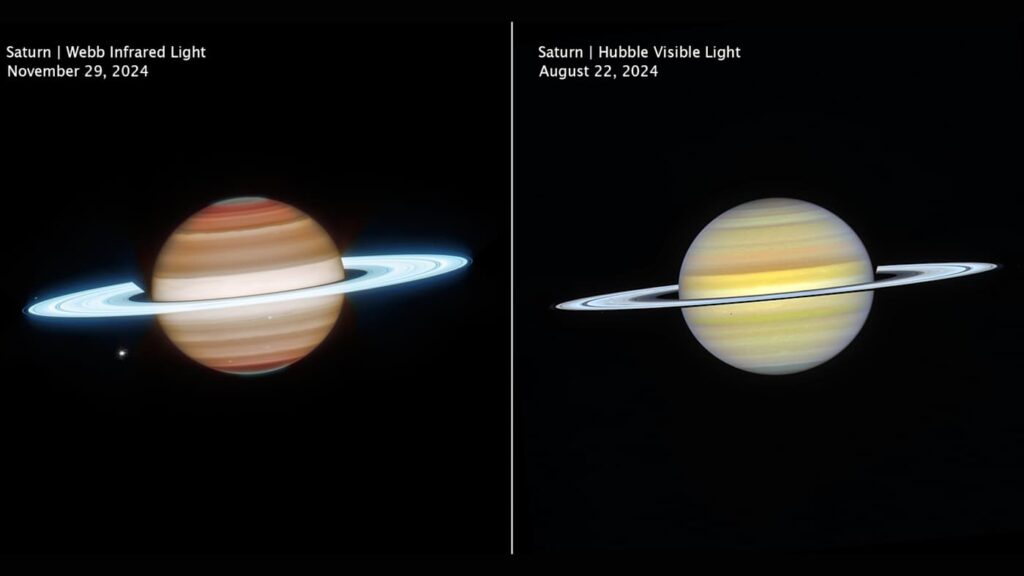 Webb and Hubble telescopes combine forces for a new view of Saturn