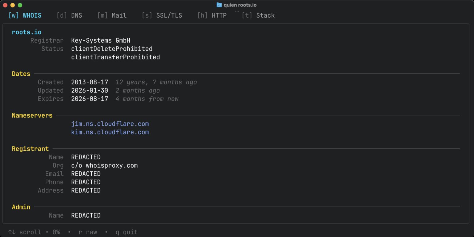 Quien – A better WHOIS lookup tool