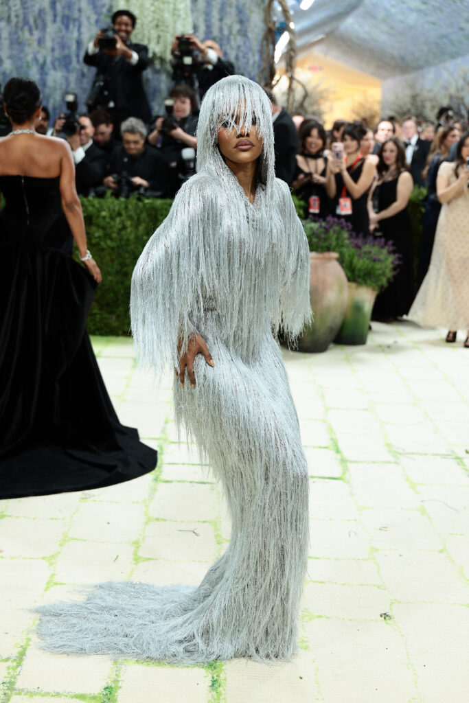 Teyana Taylor shimmies onto the Met Gala 2026 red carpet in head-to-toe silver fringe