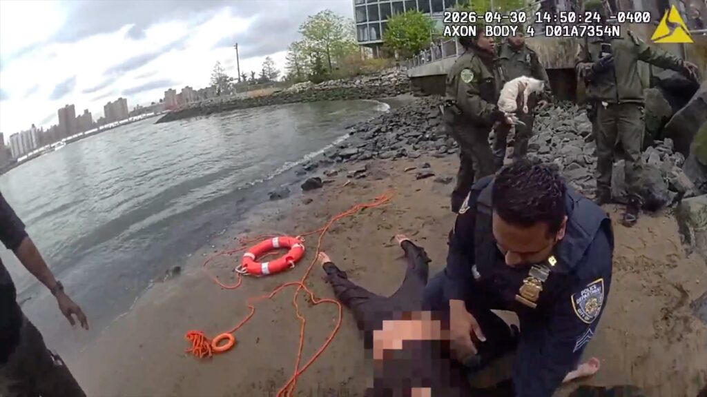 NYPD rescues woman, cat stranded in East River under Brooklyn Bridge: video