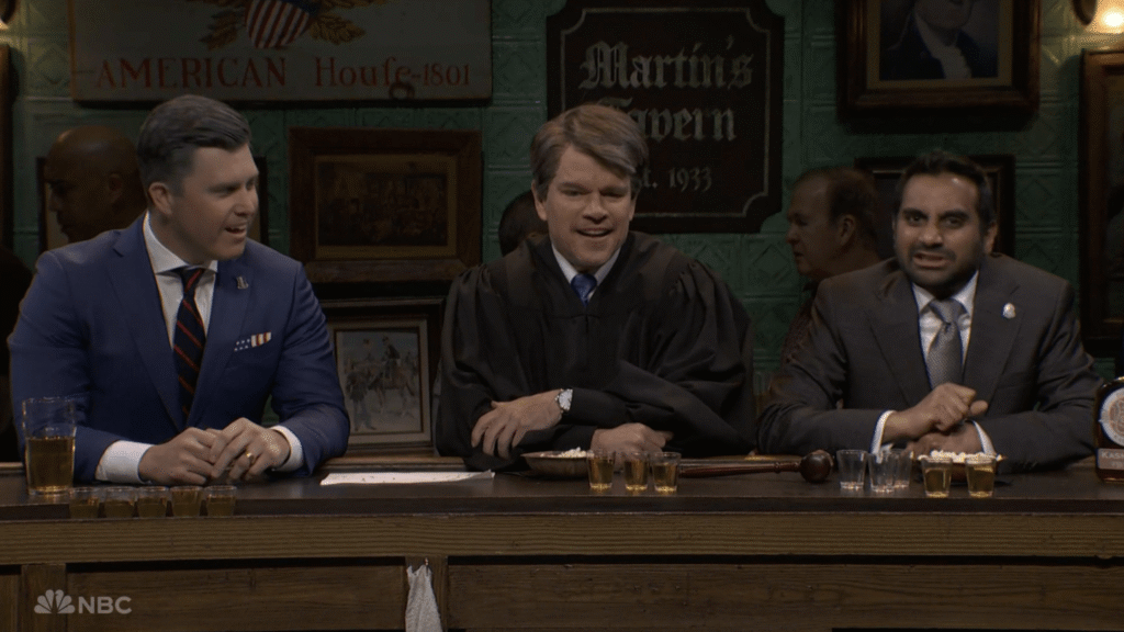 Aziz Ansari Hits the ‘SNL’ Bar With Matt Damon, Colin Jost to Battle the “War Against Male Loneliness”