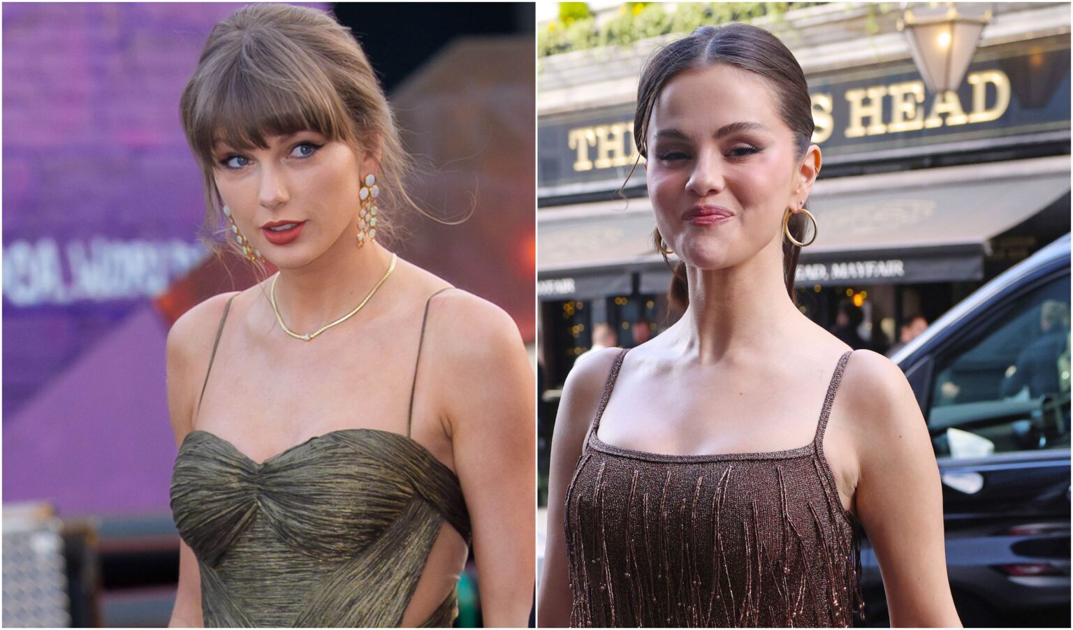 Taylor Swift and Selena Gomez Perfect the Metallic Wedding Guest Dress Formula
