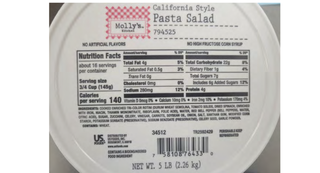 Reser’s recalls Molly’s Kitchen pasta salad