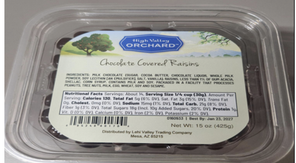 Chocolate covered raisins recalled because they contain peanuts