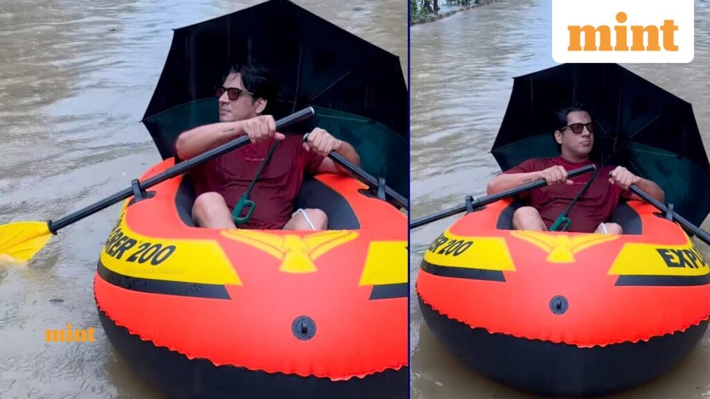 Watch viral video: Actor travels by boat in Mumbai rain; social media reacts, ‘BMC is the richest civic body…’