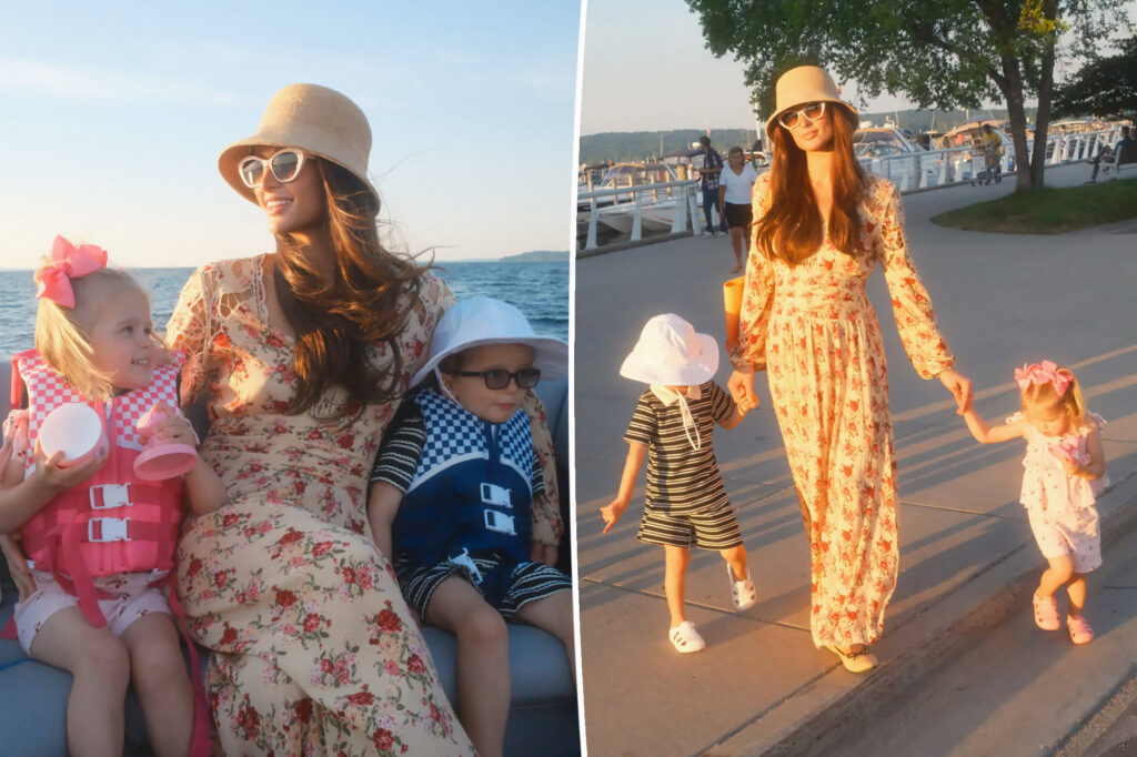 Paris Hilton shows off striking brunette look while enjoying Michigan cherry festival with her two kids Paris Hilton shows off striking brunette look while enjoying Michigan cherry festival with her two kids