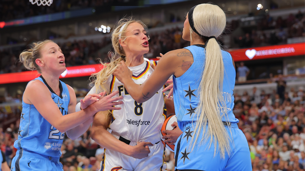 Sky’s DiJonai Carrington ejected after hard foul on Fever’s Sophie Cunningham Sky’s DiJonai Carrington ejected after hard foul on Fever’s Sophie Cunningham