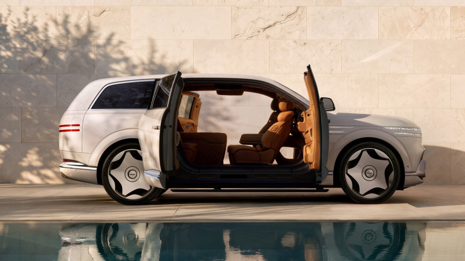 Genesis’ GV90 NeoLun is a luxury electric SUV with heated floors and coach doors