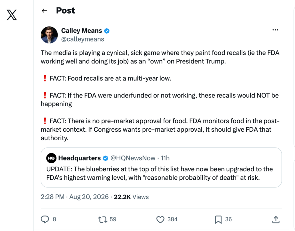 Publisher’s Platform: There Is No Premarket Approval for Food, Says the Senior Food Adviser at HHS. Ten Days Earlier His Own Secretary Called the Exception to It a Loophole That Industry Hijacked.