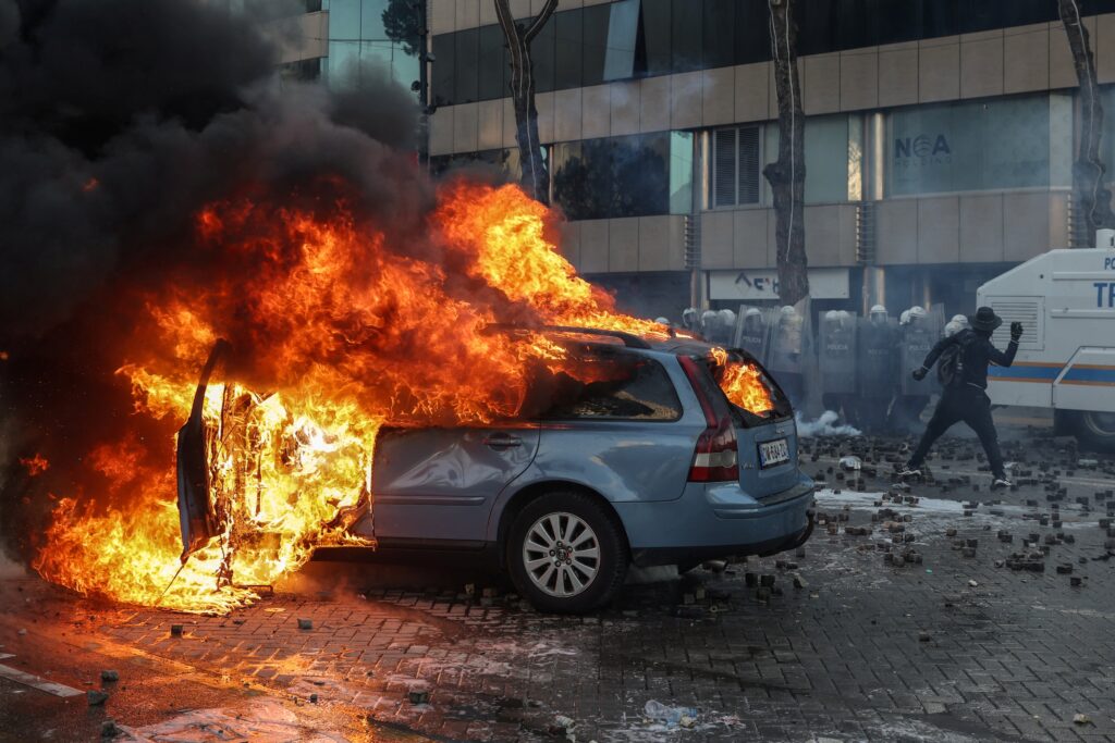 Violent protesters clash with Albanian police for 8th straight day as riots engulf France, Europe Violent protesters clash with Albanian police for 8th straight day as riots engulf France, Europe